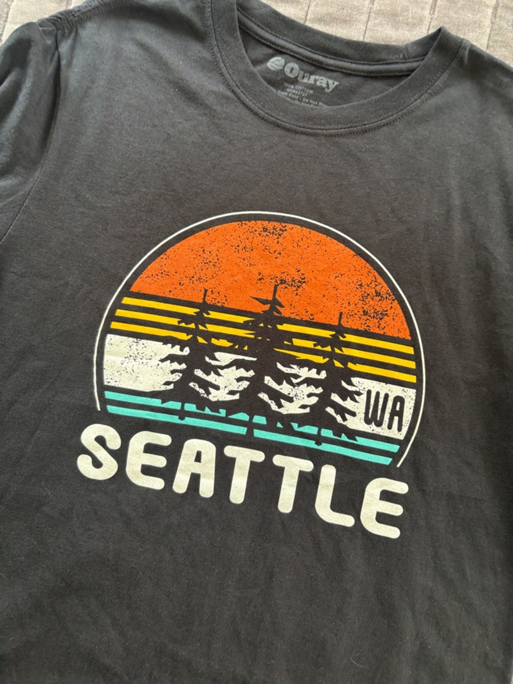 Oura Black Seattle Graphic Tee with Orange Accent